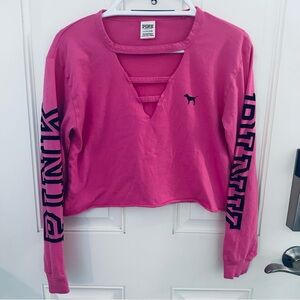 PINK Victoria’s Secret Top S | Pink Strappy V-Neck Cropped Long Sleeve Logo
